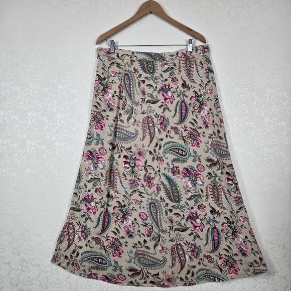 VTG East 5th Linen Blend Paisley Maxi Skirt sz 16W* Tan Beige Multi Floral Boho - Picture 7 of 12
